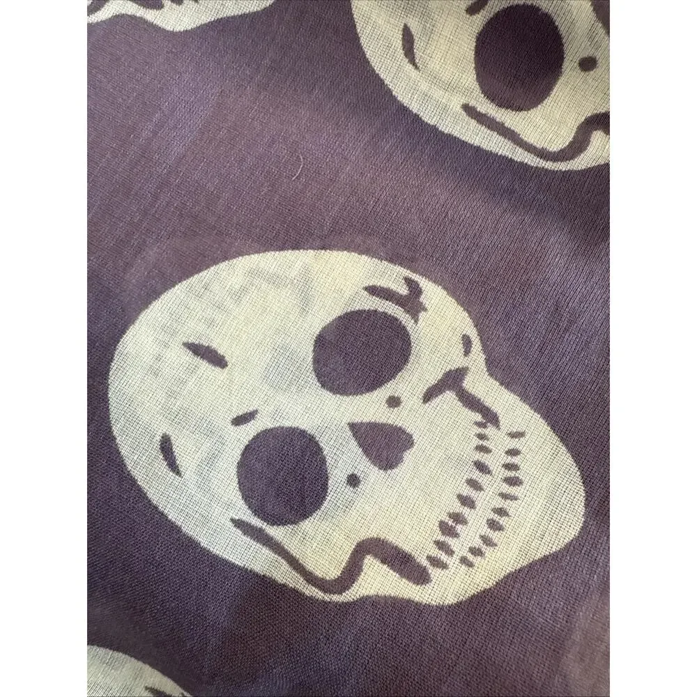 RAJ Anthropologie Skull Printed Purple and Cream 100% Cotton Scarf 75x40